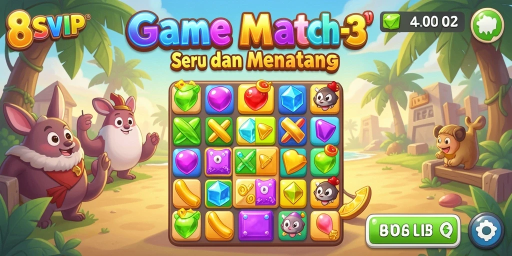 Tampilan gameplay seru dari game Match-3 8SVIP yang menantang.
