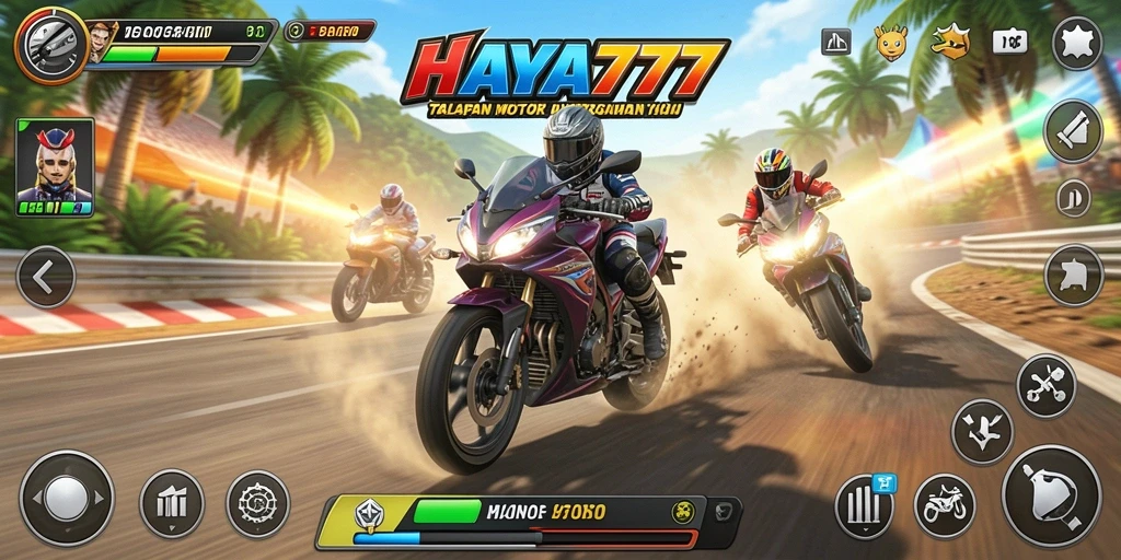 Tampilan gameplay HAYA777 yang mendebarkan dengan motor balap.