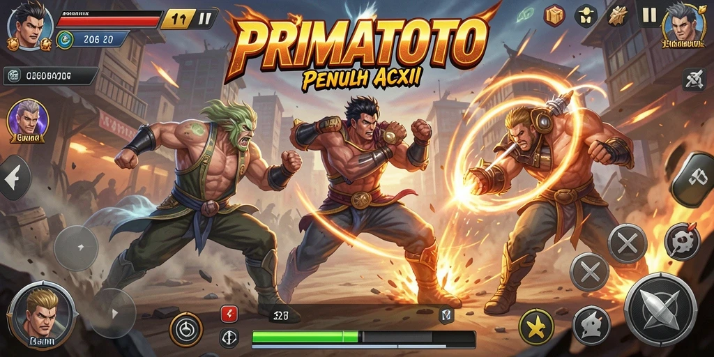 Screenshot PRIMATOTO menunjukkan pertarungan karakter dalam aksi yang mendebarkan.